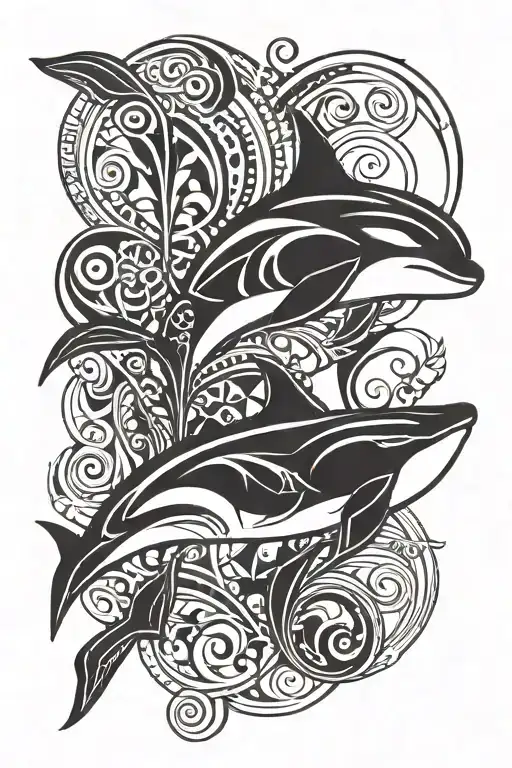 orca and cat  tattoo design idea