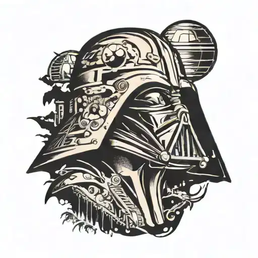 death star lit to fire darth vader silhoutte trench run  tattoo design idea