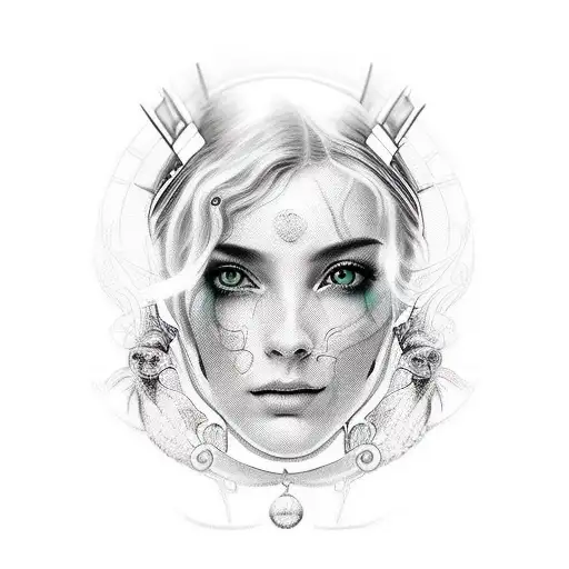 valkiria de perfil con el rostro cubierto por un casco detallado al que le salen alas de los lados tattoo design idea