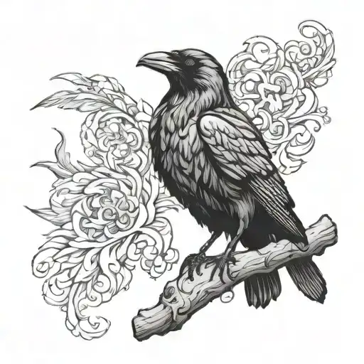 raven smoking a cigarette A Raven Perched On A Smoking Cigarette N6gDUYsQAyqRcPSK5LK4vS Blackwork  Tattoo