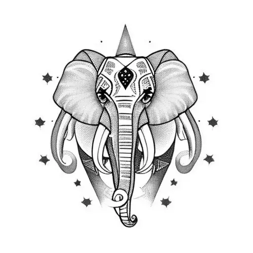 3 different sized elephants with a star above tattoo design idea