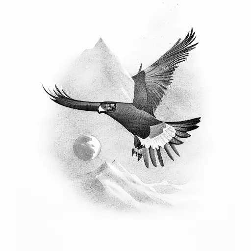 A tattoo of a Chilean condor flying over the Patagonian wilderness, done in a black-grey style for a dramatic effect tattoo design idea