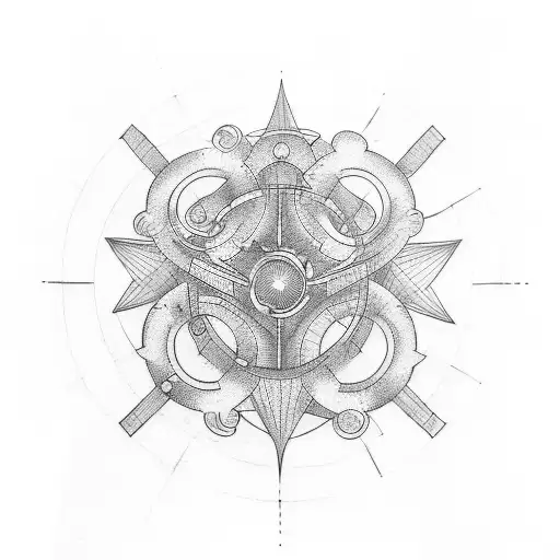 An abstract tattoo combining the concept of work and enjoyment through a cosmic gear mechanism tattoo design idea