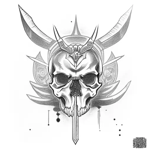 a skull surrounded by anubis the grimreaper, hades and a shinobi tattoo design idea