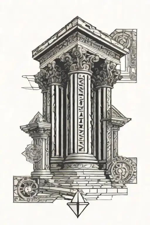 Roman pillar birthdates incorporated down the center tattoo design idea