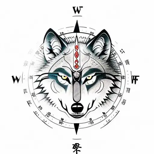 Wolf compass and quote “all the gods, all the heavens, all the hells are within you”  tattoo design idea