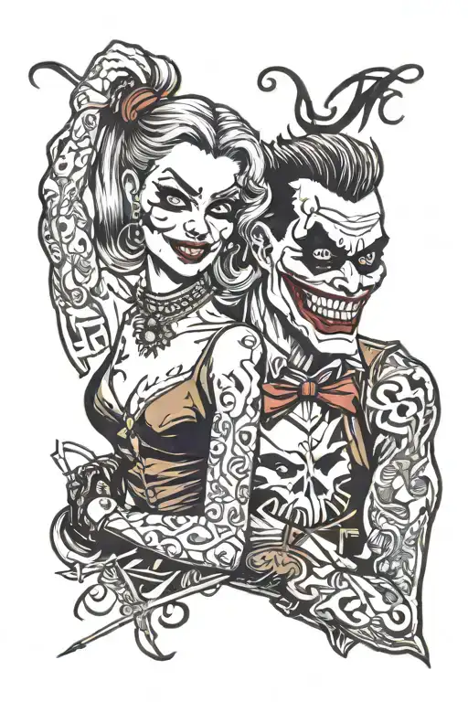 Harley Quinn and joker scratched haha  tattoo design idea