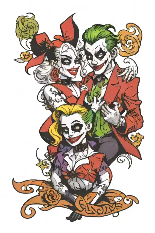Harley Quinn and joker with haha tattoo design idea