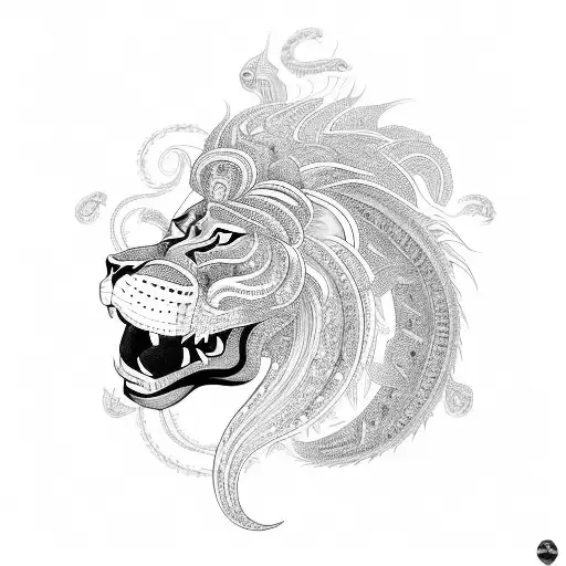 An intricate design of a lion and an alligator forming the word 'HARSHAD' tattoo design idea