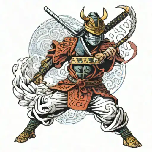 samurai in a mask and full body tattoo design idea