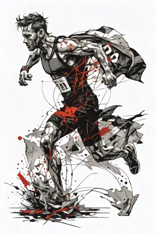 Mountain moon runner running tattoo design idea
