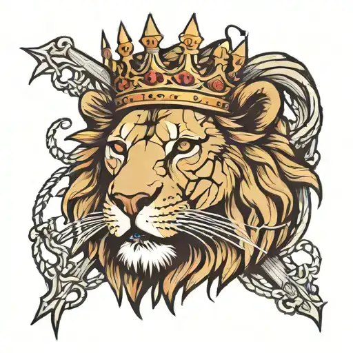 lion with a crown of thorns and a cross scar on one eye tattoo design idea