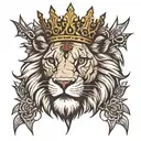 lion with a crown of thorns and a cross scar on one eye tattoo design idea