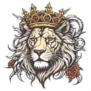 lion with a crown of thorns and a cross scar on one eye tattoo design idea