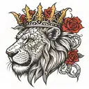 lion with a crown of thorns and a cross scar on one eye tattoo design idea