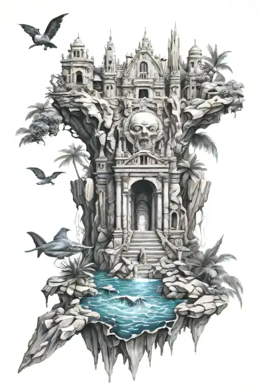 Atlantis lost city tattoo design idea