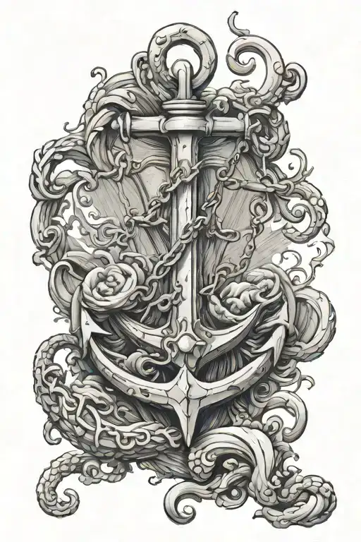 Anchor destroying a statue of Amphitrite tattoo design idea