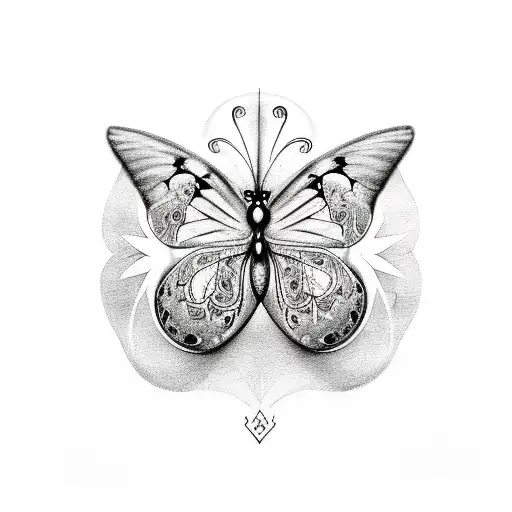 butterfly split into two on both sides and Arabic writing saying " we shall live in peace not pieces " down the middle  tattoo design idea