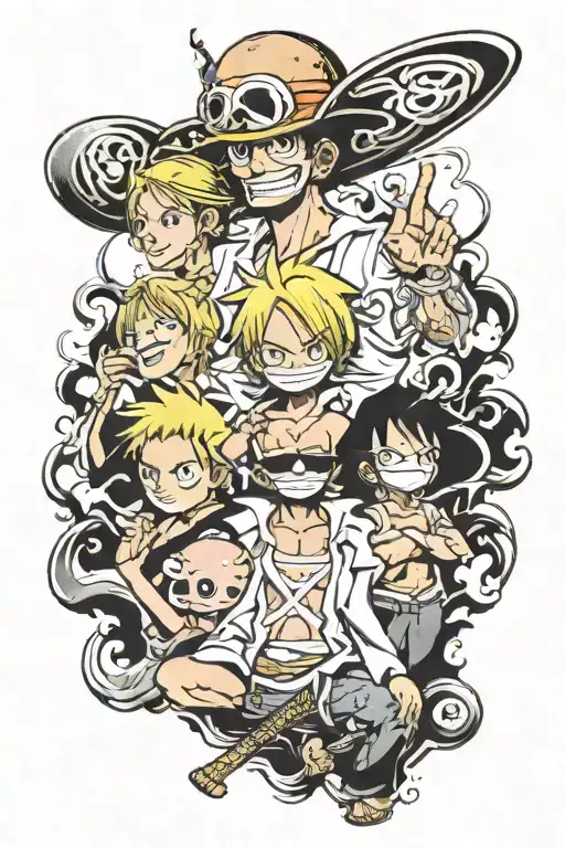 one piece sanji child, chef zeff and sanji adult tattoo design idea