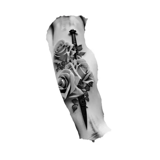roses and a sword tattoo design idea
