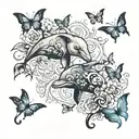dolphins butterfly's and elephant   tattoo design idea