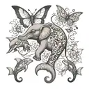 dolphins butterfly's and elephant   tattoo design idea