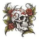skull and thorn vine tattoo design idea