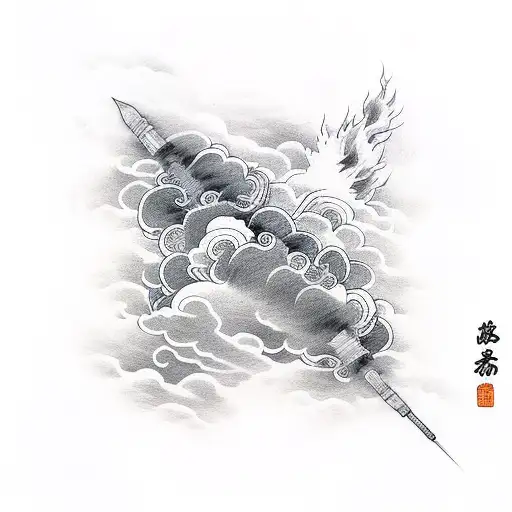 Auspicious clouds,  ink art style, brush drawing, only one piece of cloud, brush draw, thick line tattoo design idea