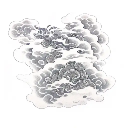 Auspicious clouds,  ink art style, brush drawing, only one piece of cloud, brush draw, thick line, dark theme tattoo design idea