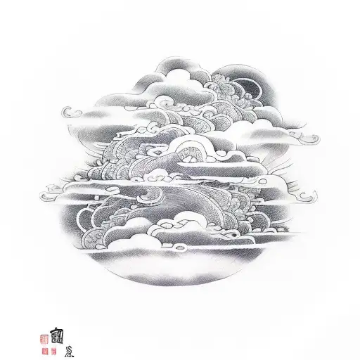 Auspicious clouds,  ink art style, brush drawing, wash painting, only one piece of cloud, Chinese brush draw, thick line tattoo design idea