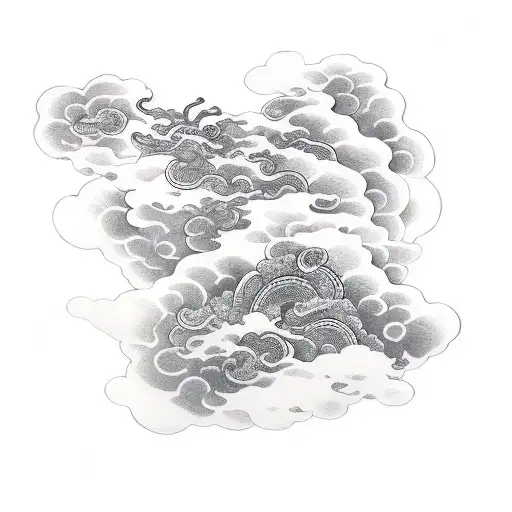Auspicious clouds,  ink art style, brush drawing, only one piece of cloud, brush draw, thick line, dark theme tattoo design idea