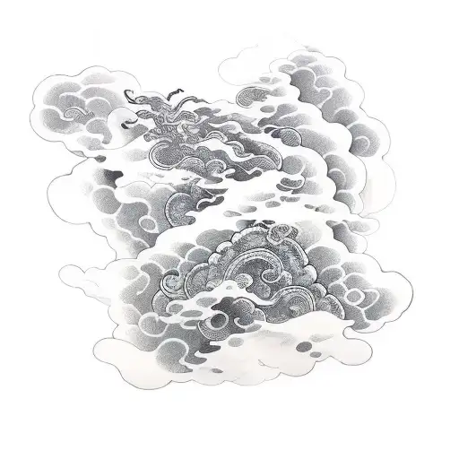 Auspicious clouds,  ink art style, brush drawing,one piece of cloud, brush draw, thicker line, dark theme tattoo design idea
