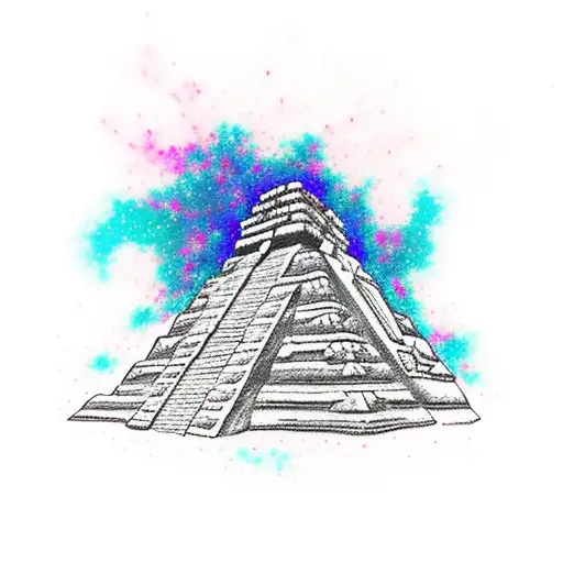 Combine a Subaru logo with a Mayan pyramid in a unique tattoo design tattoo design idea