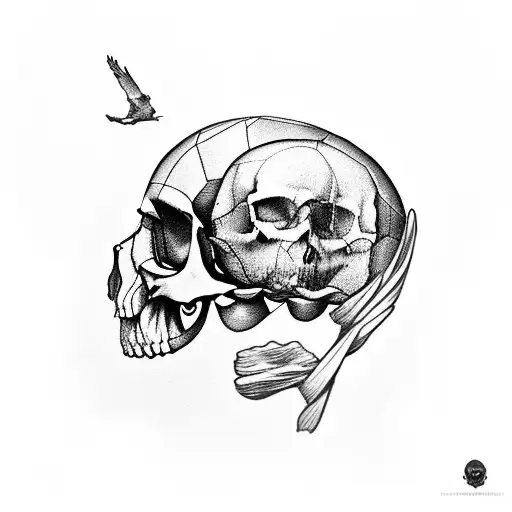 Crow in a skull tattoo design idea