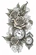 roses and clock tattoo design idea