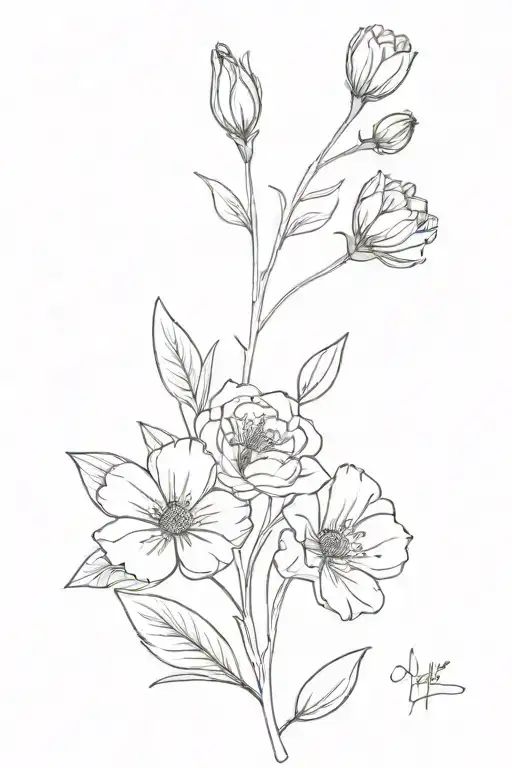 February April September birth flower bouquet fine line tattoo design idea