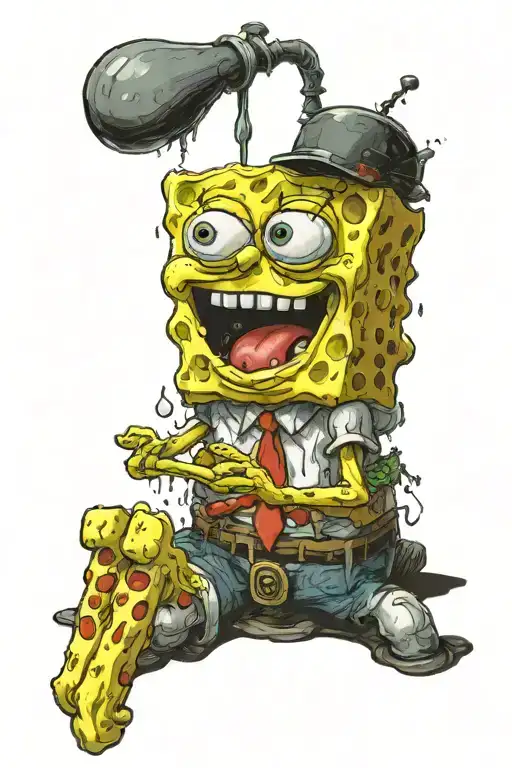 cursed spongebob with red eyes eating someone tattoo design idea