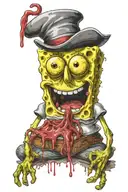 cursed spongebob with red eyes eating someone tattoo design idea
