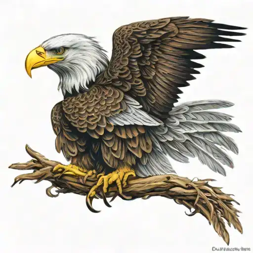 An intricate design of your children's names woven into the feathers of a bald eagle, symbolizing your dedication as a father and veteran tattoo design idea