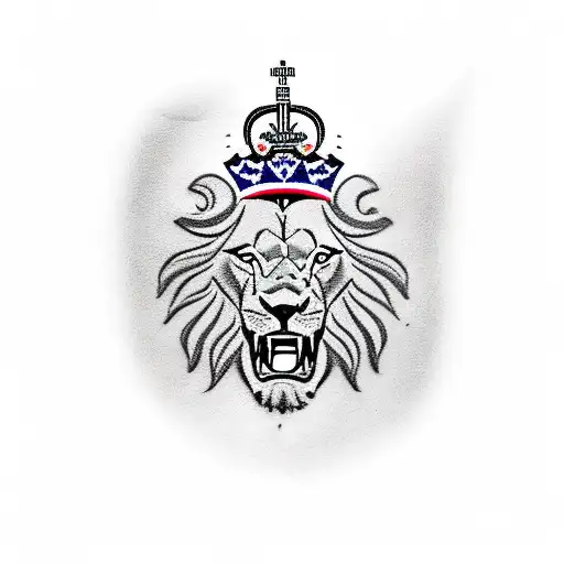 Lion roaring in front of Serbian flag tattoo design idea