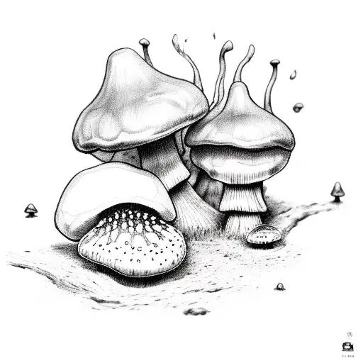 Mushrooms growing from the ground with mycelium underneath tattoo design idea