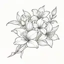 a bouquet of flowers with a carnation, an iris, two daffodils, a lily, a gladiolus, a marigold and a poinsettia tattoo design idea