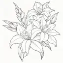 a bouquet of flowers with a carnation, an iris, two daffodils, a lily, a gladiolus, a marigold and a poinsettia tattoo design idea