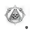 mayan pyramid skull tattoo design idea