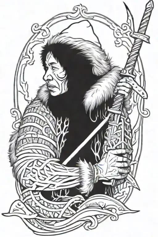 Eskimo holding a harpoon tattoo design idea