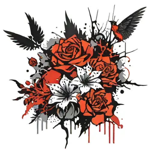 gothic floral lightning tattoo design idea