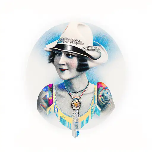 1920 flapper cowgirl tattoo design idea