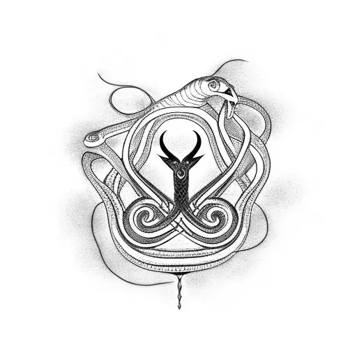 Mystic snake wrapped around a tree of life tattoo design idea