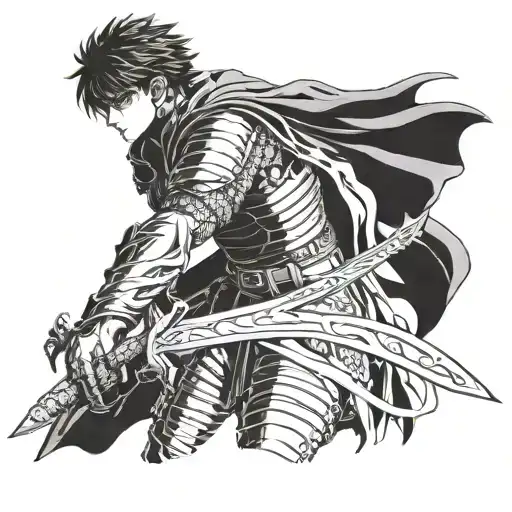 GUTS in berserk Anime with his DragonSlayer Sword on his back high quality best color most resolution tattoo design idea
