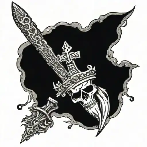 a long sword that has a hogskull at the handle and add a crown tattoo design idea